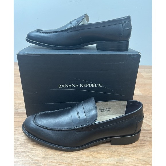 Banana Republic Men's Italian Leather Black Penny Loafers Size 11.5 NEW
